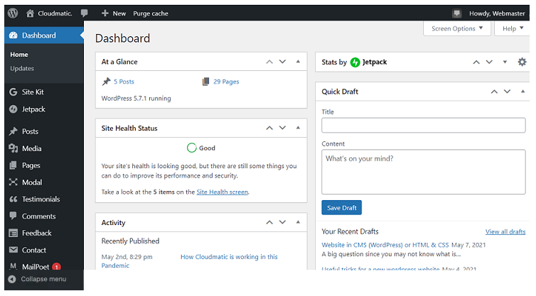 Wordpress Dashboard